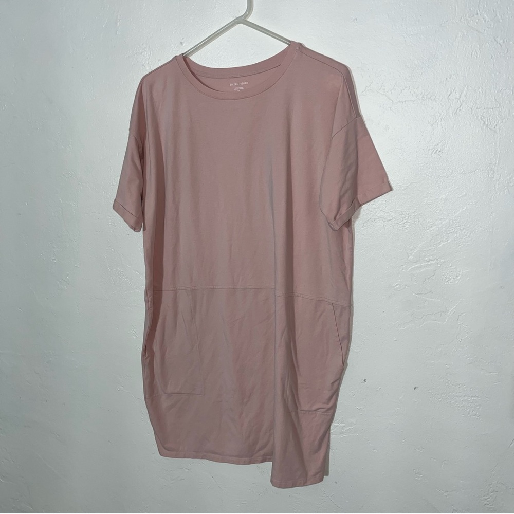 EILEEN FISHER Organic Cotton Jersey Round Neck Boxy Relaxed Fit Pocket Dress L